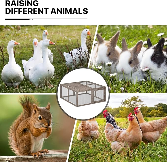 MoNiBloom Foldable Chicken Run Wood Chicken Coop Rabbit Hutch No Assembly Required Indoor/Outdoor Small Animal Nesting Box Habitat Enclosure Spacious Pet Playpen, 45.5" L x 42.5" W x 20" H, Grey
