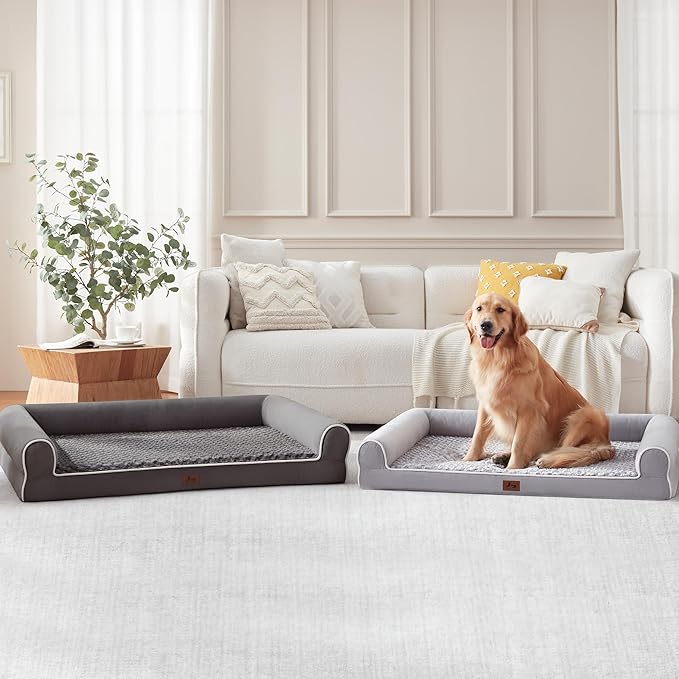 Orthopedic Dog Beds for Extra Large Dogs, Waterproof XL Pet Bed with Sides, Non-Slip Bottom and Egg-Crate Foam Large Pet Couch Sofa with Washable Removable Cover, Dark Grey