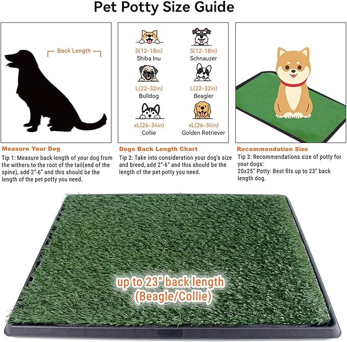 Dog Grass Pad with Tray 25"X20" - Portable Artificial Turf Pet Potty for Training, Indoor/Outdoor Dog Litter Box for Apartment Balcony/Patio, with Washable Pee Pad and Fake Grass Mat