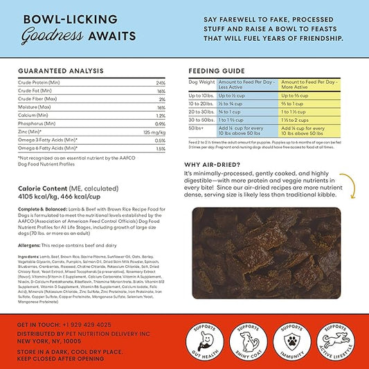 The Pets Table Lamb & Beef with Brown Rice Air Dried Dog Food, 1lb / 16 oz Bag