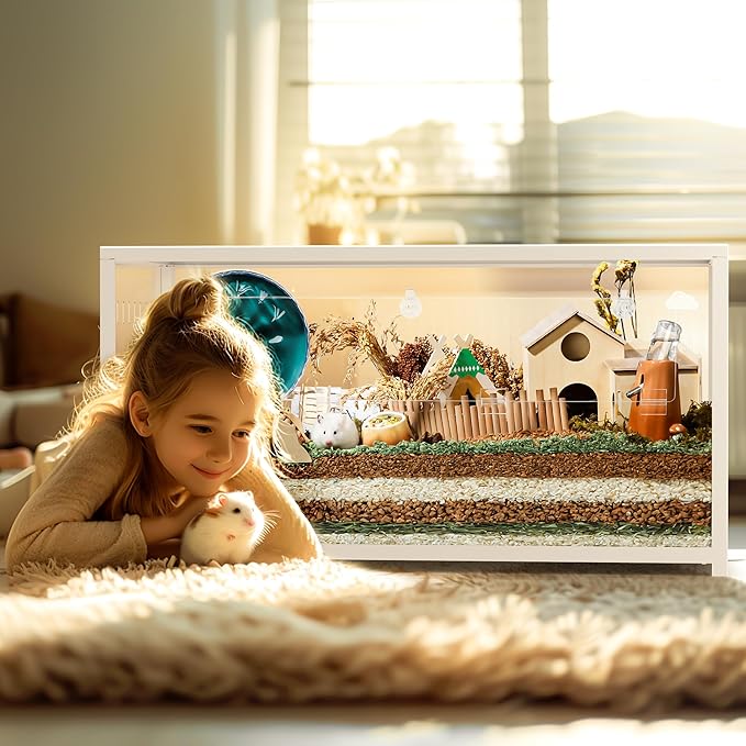 BUCATSTATE Hamster Cage Metal 2.0 - Small Animal Habitats Large Stackable with Top Access Easy Assemble 39.3L*19.7W*20.6H Inches Dwarf Syrian Hamster Tank for Gerbil Mouse (774sq inch White)