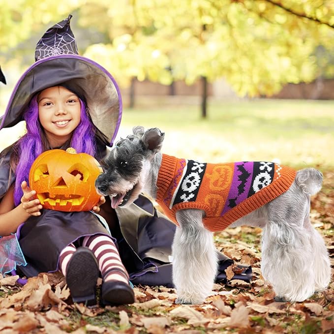 KOOLTAIL Halloween Dog Sweater Costume Fall Winter Clothes - Soft Pumpkin Knitwear Dog Cold Weather Coat, Pet Sweatshirt Pullover Outfit for Small Medium Large Dogs Puppy Cats Girls Boys Orange SM