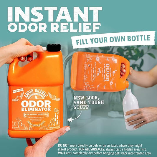 ANGRY ORANGE 2-Pack Pet Odor Eliminator for Strong Odor – 24oz Citrus Deodorizers for Dog or Cat Smells with 1-Gallon Refill