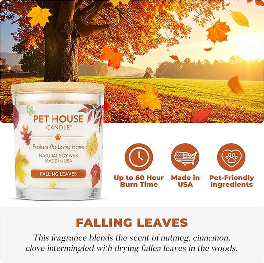 One Fur All Pet House Fall Candles, Long Lasting, Clean Burning, Soy Wax Scented Candles for Pet Odor, Falling Leaves, 2 Pack