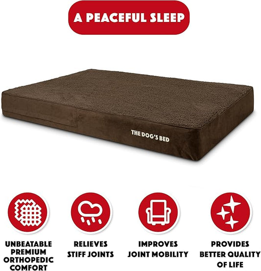 The Dog’s Bed Orthopedic Memory Foam Dog Bed, XXL Brown Plush 54x36, Pain Relief for Arthritis, Hip & Elbow Dysplasia, Post Surgery, Lameness, Supportive, Calming, Waterproof Washable Cover