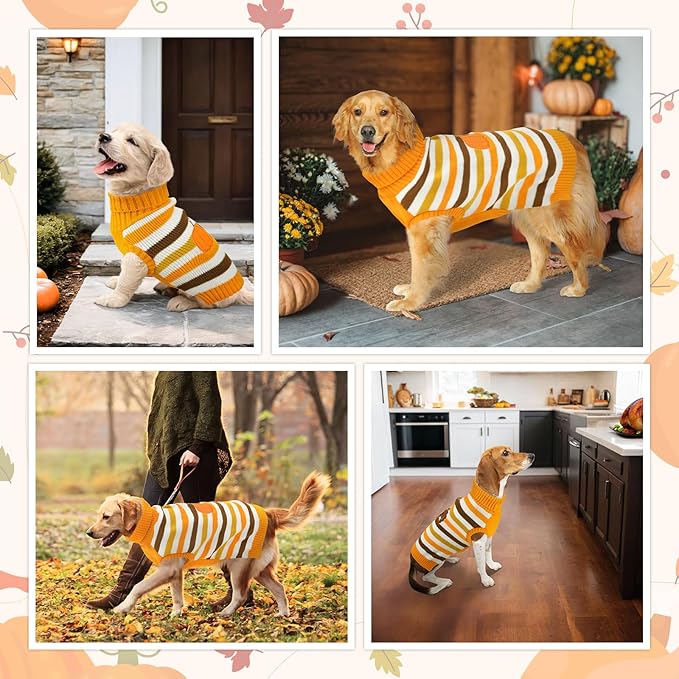 Vehomy Thanksgiving Dog Sweater Pet Pumpkin Turkey Clothes Costume Cat Stripe Turtleneck Knitwear Shirt Pullover Dog Puppy Thanksgiving Clothes for Small Medium Large Dogs Cats 3XL