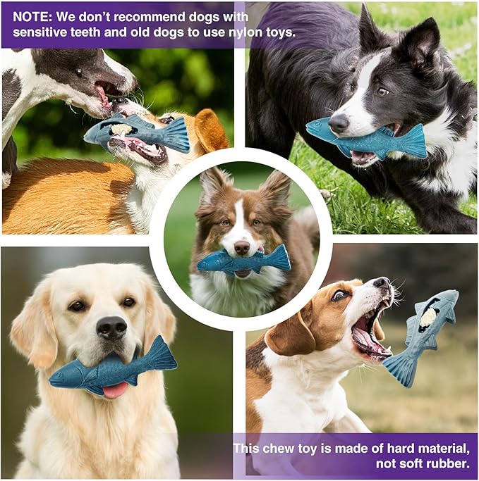 Tough Dog Toys for Aggressive Chewers, 1 Pack Indestructible Chew Toys, Bacon Flavored Nylon Dog Toys for Large Medium Small Breed, Colored Perch