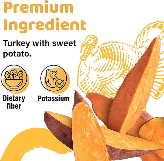 iPaw Turkey Dog Treats, All Natural Human Grade Dog Treat, Suitable for Training chew, US Sourced Raw Material, Hypoallergenic, Rawhide Alternative,Braided Stick (Sweet Potato)
