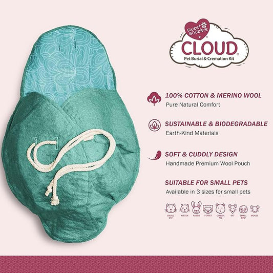 Cloud® - Eco-Friendly Pet Burial & Cremation Ceremony Kit - Casket for Smaller Pets: Rabbits Hamsters Gerbils Birds Reptiles, Small Cats (Choose Size & Color)(Large, Aqua)