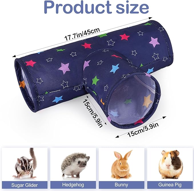 Bienbee Guinea Pig Tunnel, 3 Way Washable Guinea Pig Hideout,Foldable Rabbit Tunnel Guinea Pigs Toys for Bunny Hamster Chinchilla Ferret Rabbit Guinea Pigs Accessories Stars