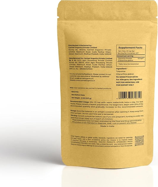 CARMEL ORGANICS Licorice Root Powder - 8 Ounce | Herbal Supplement | Natural Sweetener and Digestive Aid | Non-GMO | No Added Preservatives & Additives