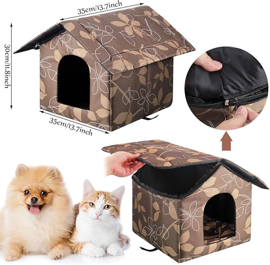 Soaoo 3 Pcs Cat Houses for Outdoor Stray Cats Shelter Weatherproof Outside House Indoor Foldable Pet Cave with Tent Stakes for Wild Animal Dogs(Leaves Style)