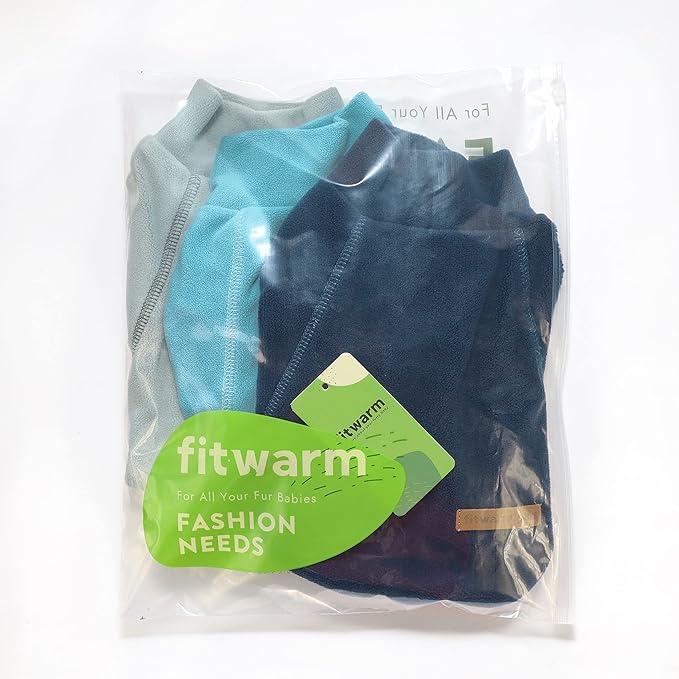 Fitwarm 3 Pack Classic Fleece Dog Sweater, Turtleneck Dog Sweatshirt, Dog Winter Clothes for Small Dogs Boy Girl, Pet Pullover Jacket, Cat Apparel, Blue, Grey, Navy, Medium