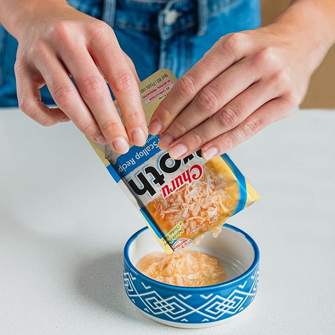INABA Churu Broth for Cats, Side Dish Pouch, 1.4 Ounces per Pouch, 12 Pouches, Chicken with Scallop Recipe