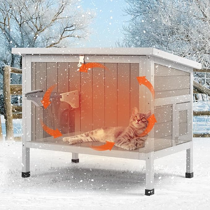 Insulated Cat House Outdoor Weatherproof Feral Cat Shelter for Winter, All-Round Foam Insulation Wooden Pet House for Outdoor Cat with Raised Base, Openable Roof (30.7"L x 21.7"W x 25.6"H)