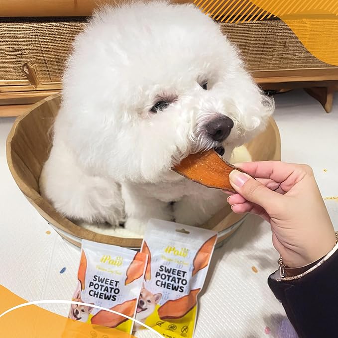 iPaw Sweet Potato Chews, Single Ingredient Dog Treats for Vegetarian, All Natural Human Grade Puppy Chew, Rawhide Alternative, Hypoallergenic, Easy to Digest, 2 Packs