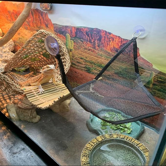 kathson Bearded Dragon Hammock Lounger Reptile Breathable Mesh Hammocks Hanging Vines Plants Tank Accessories Habitat Decor for Lizard Gecko Snake Chameleon Iguana Amphibians(3 PCS)