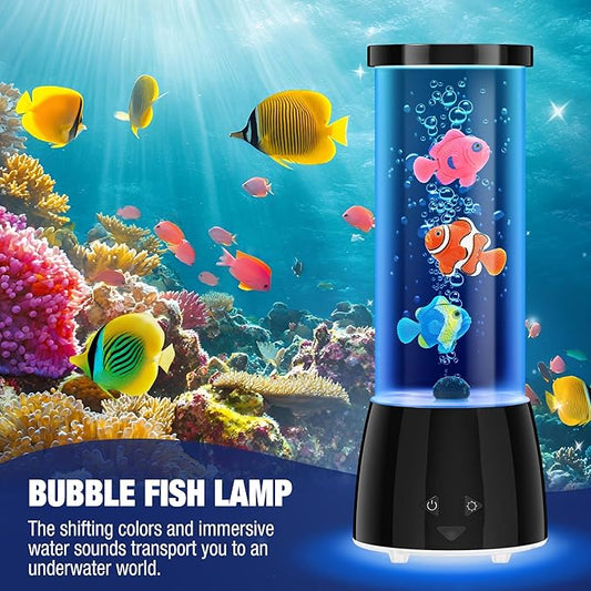 Bubble Fish Lamp, GuardWee 16 Colors Light & 4 Lighting Effects Fake Aquarium Sensory Lamp, Artificial Fake Fish Tank for Home Decor, Ideal Gift for Kids/Adults