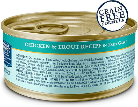 Blue Buffalo Wilderness Flaked Chicken & Trout Adult Wet Cat Food, 5.5 oz., Case of 24