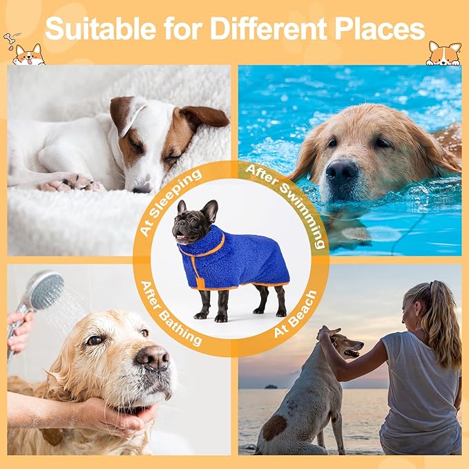 Bienbee Dog Bathrobe, Quick Drying Super Absorbent Dog Robes for After Bath, Warm Keeping Dogs Towel, Dogs Bath Supplies, Dark Blue M