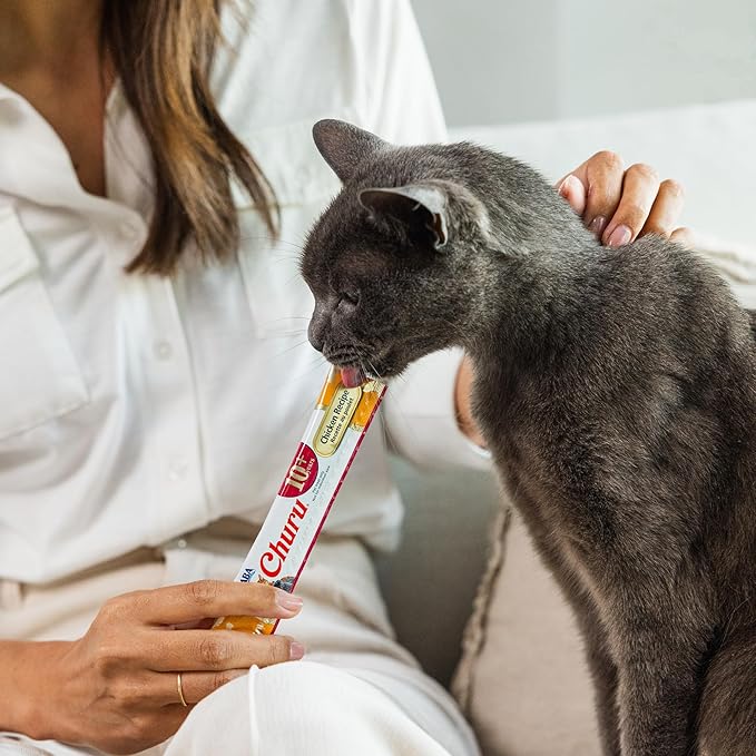 INABA Churu for Senior 10+, Creamy Lickable Cat Treats with Taurine, Vitamin E & C, 0.5 Ounces Each, 24 Tubes (4 per Pack), Tuna Recipe
