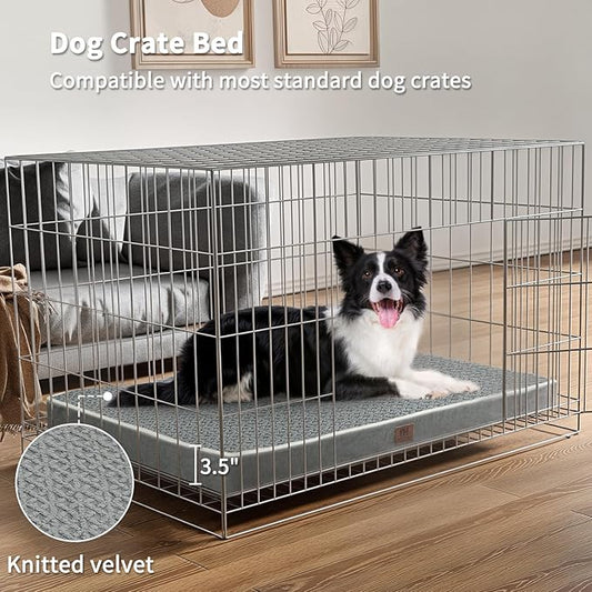 Large Dog Bed - Dog Crate Bed Orthopedic Large Sized Dog Beds,Washable & Waterproof Cover Big Plush Comfort Pet Bed Mat, Egg Crate Foam Bed