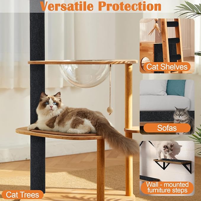Cat Scratch Furniture Protector - 40" x 13.8" Trimmable Self-Adhesive Cats Claws Scratch Pads, DIY Cat Climbing Couch Protector for Scratch Post Cat Tree Replacement Indoor (Black)