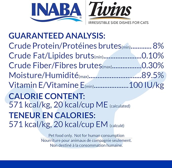 INABA Twins for Cats, Side Dish/Topper Cups, 1.23 Ounces per Serving, 16 Servings, Tuna & Chicken with Scallop Recipe