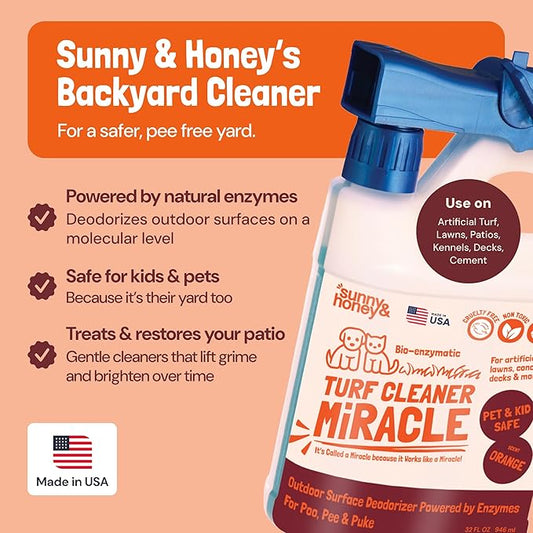 Sunny & Honey Outdoor Turf Cleaner - 32 Fl Oz - Pet Urine Enzyme Cleaner - Dog Urine Neutralizer for Grass - Long-Lasting Orange Scent & Yard Sprayer Ready