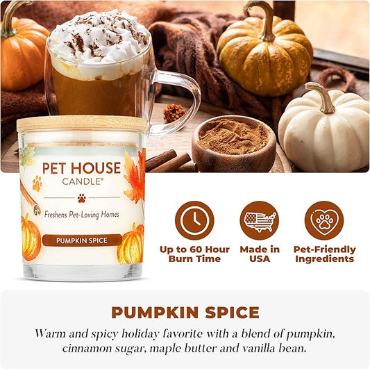 One Fur All Pet House Fall Candles, Long Lasting, Clean Burning, Soy Wax Scented Candles for Pet Odor, Pumpkin Spice