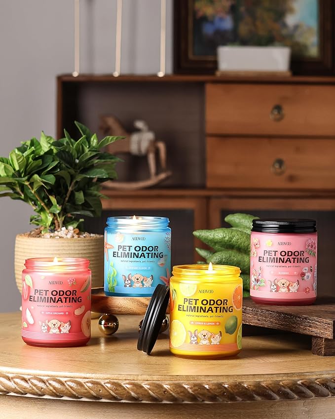 AOOVOO Pet Odor Eliminator Candle - Oceanic Flavor Odor Eliminating Candle, Highly Fragranced Air Freshing Scented Candles, Natural Soy Wax, 9 oz