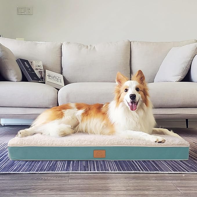 Extra Large Orthopedic Dog Bed for Big Dogs - XL Waterproof Dog Bed with Removable Washable Cover & Anti-Slip Bottom, Crate Bed, Deluxe Plush Pet Bed Mat (Blue)