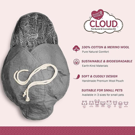 Cloud® Eco-Friendly Pet Burial & Cremation Ceremony Kit Casket for Smaller Pets: Rabbits Hamsters Gerbils Birds Reptiles, Small Cats (Choose Size & Color)(Small, Grey)
