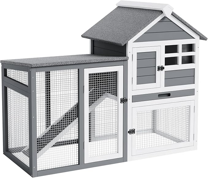 Rabbit Hutch Outdoor, Wooden Chicken Coop, Bunny Cage with Pull Out Tray, Waterproof Run, Poultry Cage for Rabbits, Chickens, Duck, Guinea Pigs