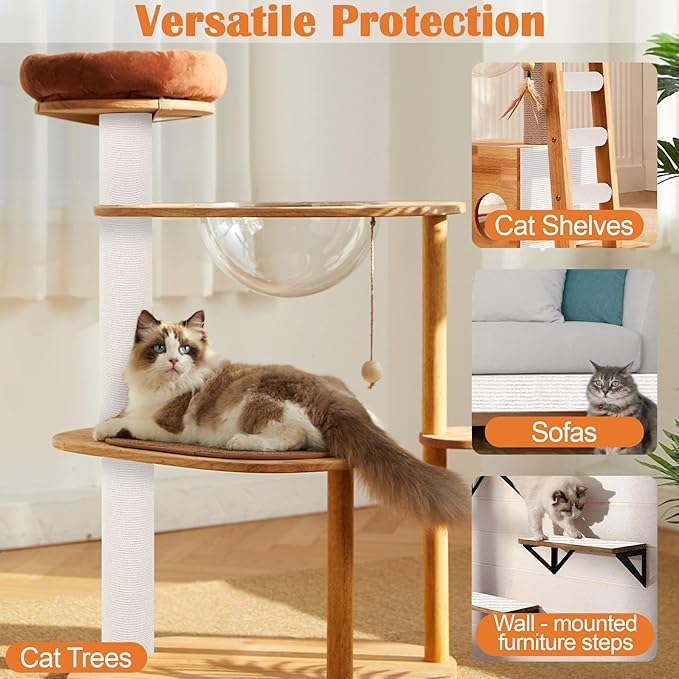 Cat Scratch Furniture Protector - 78.7" x 15.8" Trimmable Self-Adhesive Cat Claws Scratch Pads, Sisal DIY Climbing Couch Protector for Scratch Post Cat Tree Replacement Indoor (Cream White)