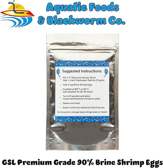 Aquatic Foods Inc. Brine Shrimp Eggs Premium Grade 90% Hatch Rate, Great Salt Lake Artemia Brine Shrimp Eggs. - 25 Grams - .88oz
