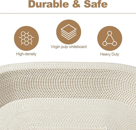 23.43"x16.9" Huge Cat Scratcher Bowl Heavy-Duty White Cardboard Cat Scratcher Bed - Durable Oval Scratching Pad & Lounge Bed with Bonus Mini Scratching Board(White)