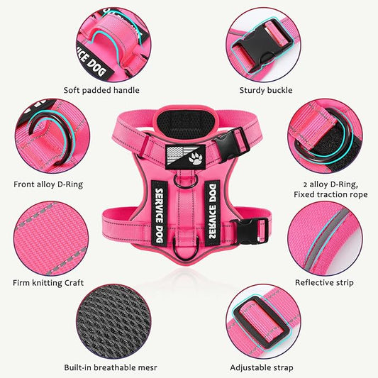 Demigreat Service Dog Harness, Reflective Dog Vest Harness with 5 PCS Patches, Adjustable Soft Oxford Pet Harness, Inner Layer Mesh, Easy to Control for Small Medium Large Dogs