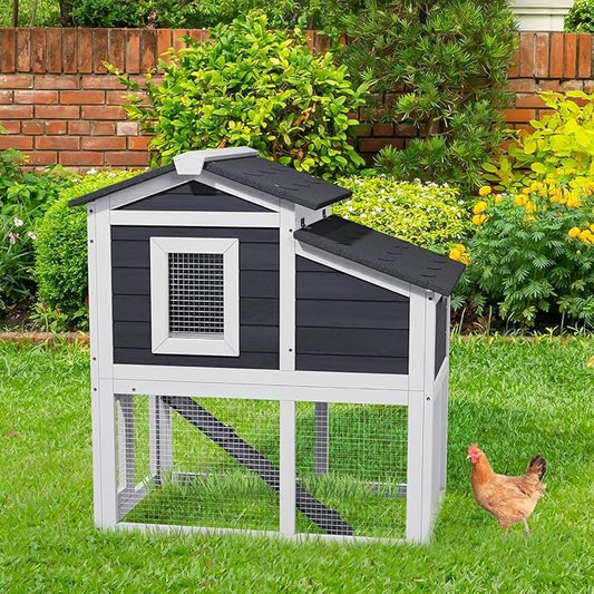 Chicken coop, Chicken Run, Duck coop,Outdoor Chicken Coop for 2-4 Chickens Wooden Hen House Poultry Pet Hutch Run Cage (White)