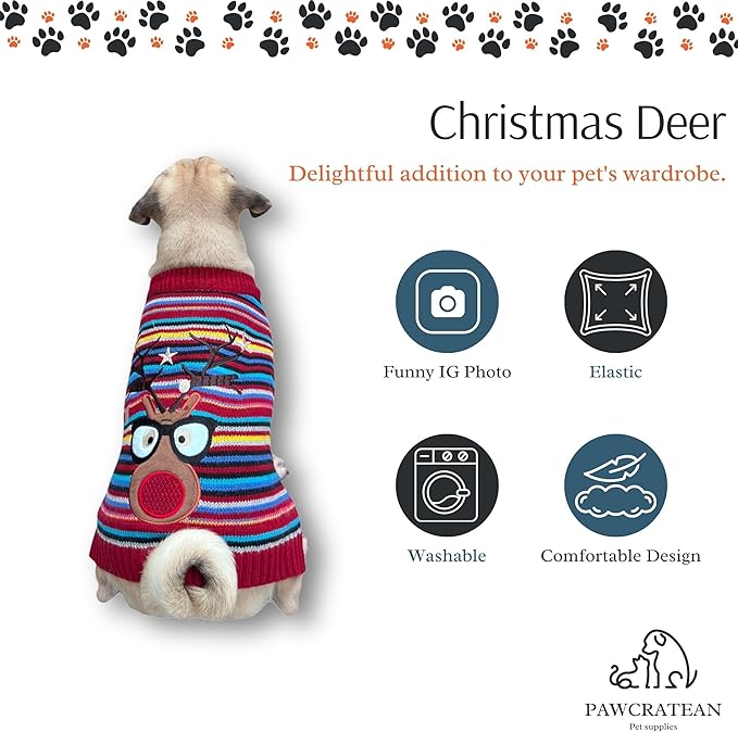 Cute Sweater for Dogs and Cats Soft Flannel Pet Outfit Warm and Cozy Animal Hoodie Small to Large Pet Clothes for Halloween Parties and Everyday Wear (Small, Colorful Deer)