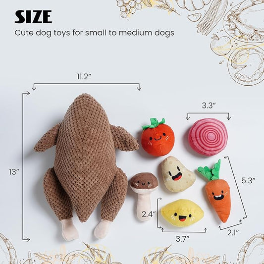 Nocciola 7 in 1 Stuffed Turkey Squeaky Fall Dog Toys, Soft Interactive Cognitive Enrichment Hide and Seek Dog Chew Toys for Large Medium Small Dogs, Cute Plush Pet Supplies 7 Packs