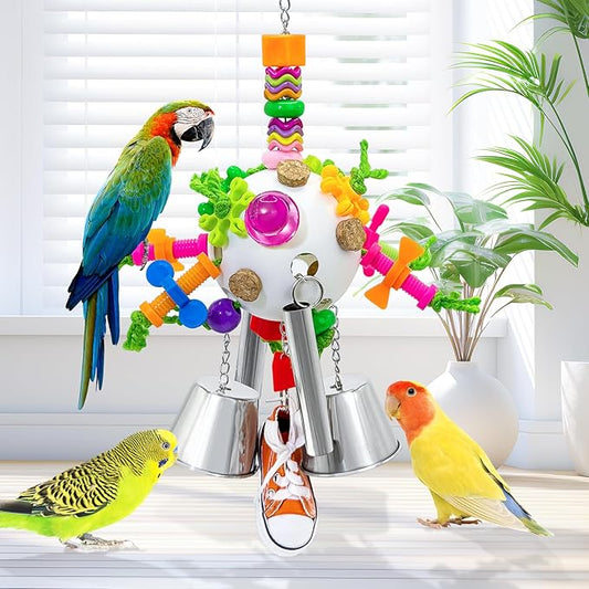 Bird Toys, Parrot Pullable Stainless Steel Cup Colorful Acrylic Stick Chew Toys for Amazons Mini Macaws African Greys Cockatoos Conures,Cockatiels, Lovebirds,Parrotlet,Eclectus (White)