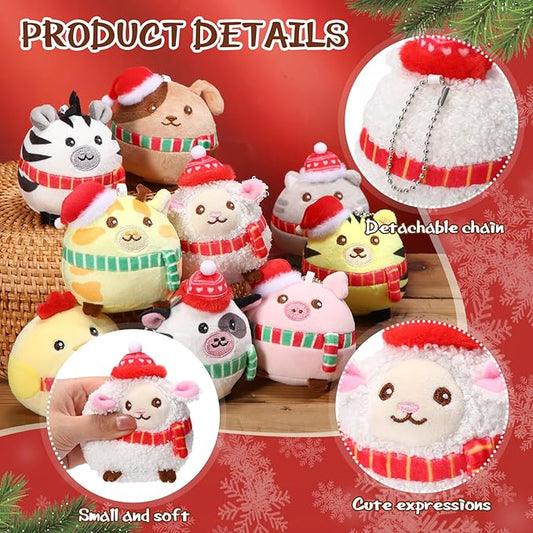 Skylety 9 Pcs Mini Plush Animals Toys Bulk 3.15 Inch Cute Soft Small Stuffed Animal Plush Keychain for Kids Goodie Bag Fillers Birthday Classroom School Prizes Festival Party Favors(Festive Style)