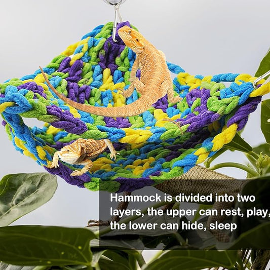 kathson Soft Bearded Dragon Hammock Double-Layered Reptiles Hammock Swing Hanging Bed with 6 Pcs Suction Cups & Hooks Tank Accessories Hammocks for Small Lizard Leopard Gecko Chameleon(Triangular)
