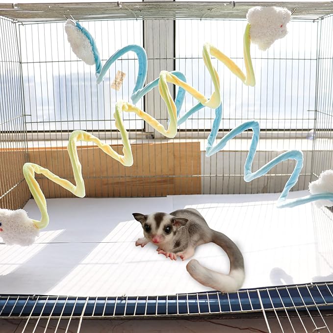 Sugar Glider Cage Accessories, 2 Pack Hanging Elastic Climbing Rope for Small Animal, Rat Enrichment Toys, Sugar Glider Toys, Habitat Climbing Toys for Sugar Gliders, Rats