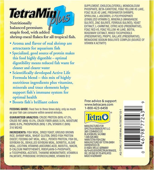 TetraMin Plus Tropical Flakes, Cleaner and Clearer Water Formula 7.06 Ounce (Pack of 1)