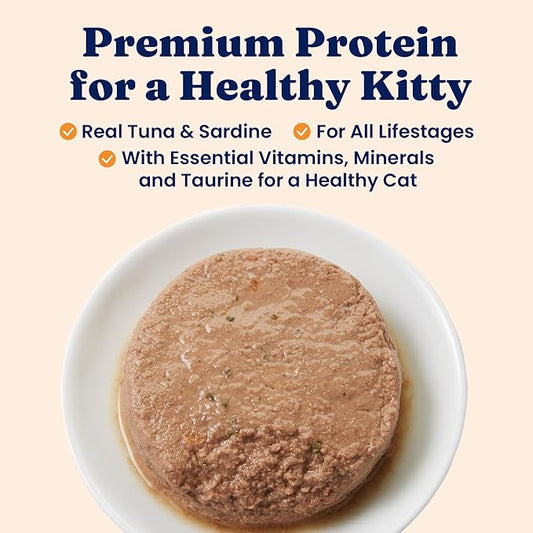 Solid Gold Wet Cat Food Pate - Healthy Canned Cat Food Pate w/Real Tuna & Sardine, Omega Fatty Acids, Vitamins & Minerals - Grain Free & Gluten Free Can Meals for Cats & Kittens - 24ct/3oz Can