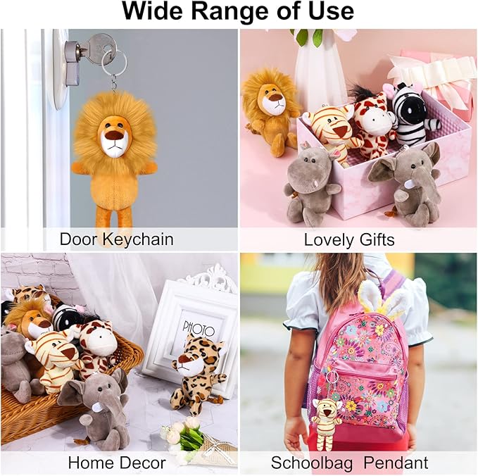 Elcoho 14 Pieces Safari Mini Jungle Animal Plush Toys Small Stuffed Forest Animals Plush Toys 5.9 Inch Keychain Decorations for Animal Themed Parties Goody Bags Filler Favors (Standing)
