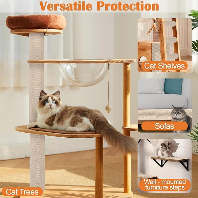 Cat Scratch Furniture Protector - 118" x 13.8" Trimmable Self-Adhesive Cats Claws Scratch Pads, DIY Cat Climbing Couch Protector for Scratch Post Cat Tree Replacement Indoor (Khaki)
