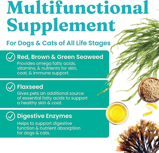 Solid Gold Cat & Dog Multivitamin Chews - Kelp, Omega 3 & Vitamins for Dental, Digestive, Immune, Skin & Coat Health - Multi Vitamin for Dogs & Cats - Sea Kelp Based Soft Chew for All Ages - 120ct